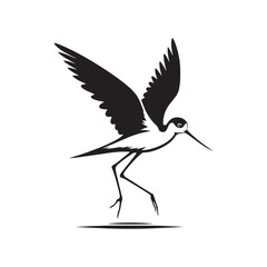 Black-winged stilt Silhouette - Black-winged stilt Vector - Illustration of Black-winged stilt - Black and White Black-winged stilt Design.