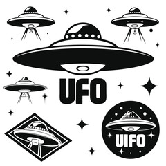 Collection of Classic Black and White UFO Illustrations © Sadhin07