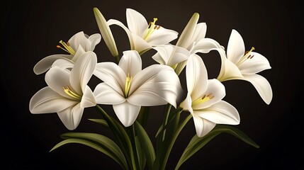 Fototapeta premium White Lilies Bouquet with Dark Background.