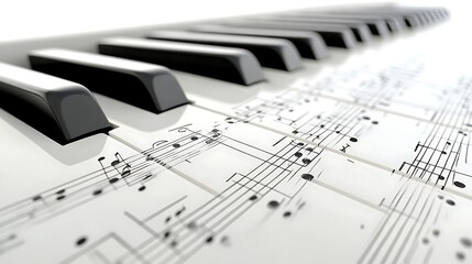 Piano keys with musical notes