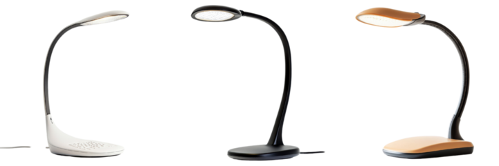 A set of modern desk lamps with flexible necks, isolated on transparent Background