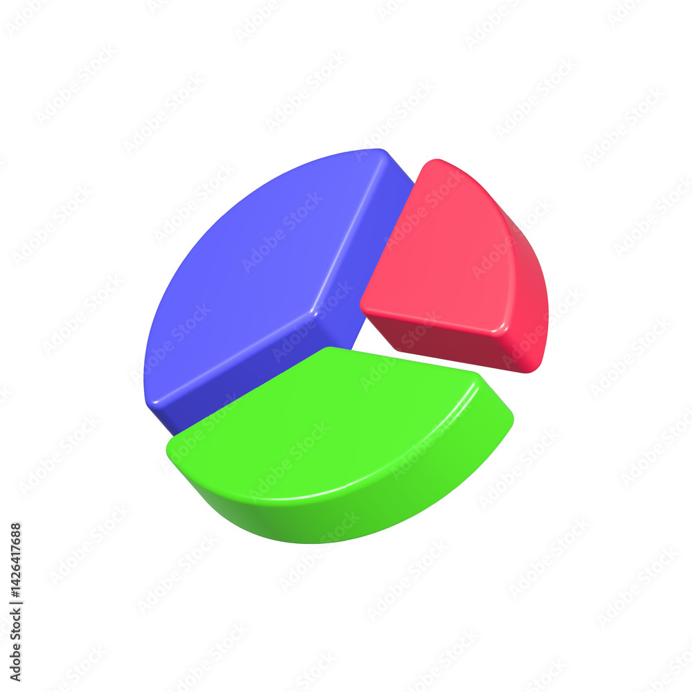 Poster pie chart icon 3d realistic rendering