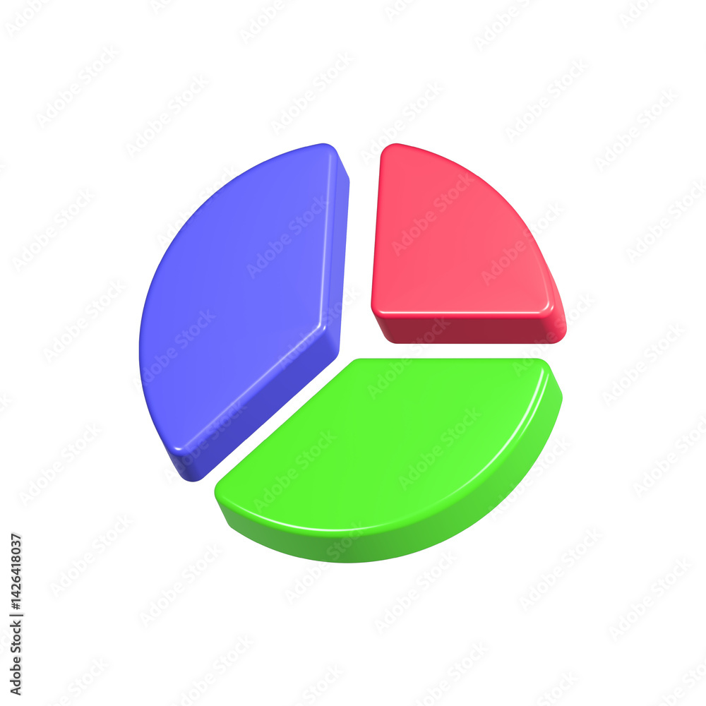 Poster pie chart icon 3d realistic rendering