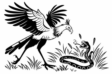 secretary bird sihouette black vector