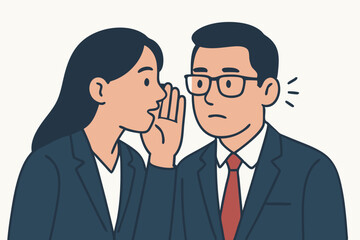 Corporate Confidentiality: Whispered Business Secrets Between Colleagues, Vector Illustration of Office Gossip and Information Sharing in Professional Setting