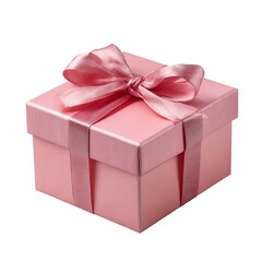 Obraz premium A pink gift box with a matching pink ribbon and bow, isolated on a clean white background