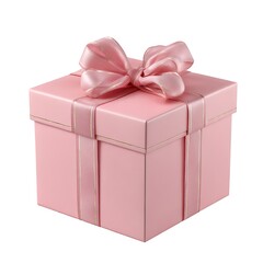 A pink gift box with a matching pink ribbon and bow, isolated on a clean white background