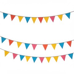 Obraz premium Three strands of colorful triangular pennant banners hanging against a white background design element