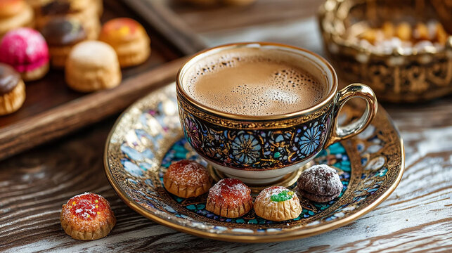 A steaming cup of coffee sits on a rustic table, surrounded by scattered coffee beans. The rich aroma fills the air, inviting a moment of warmth and comfort with each sip.

