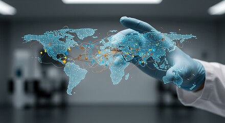 Global health monitoring and connectivity analysis displayed with digital world map