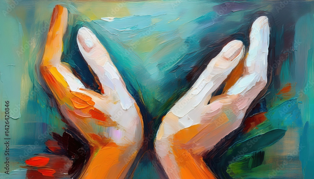 Poster abstract support oil painting embracing hands convey warmth and connection in an artistic swirl of c