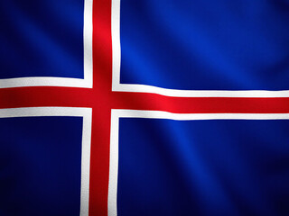 Naklejka premium Icelandic flag waving in the wind, vibrant blue, red, and white colors.