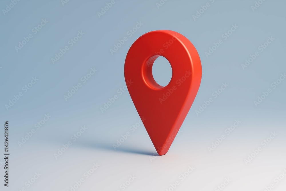 Poster 3d simple red location pin on blue background for design use