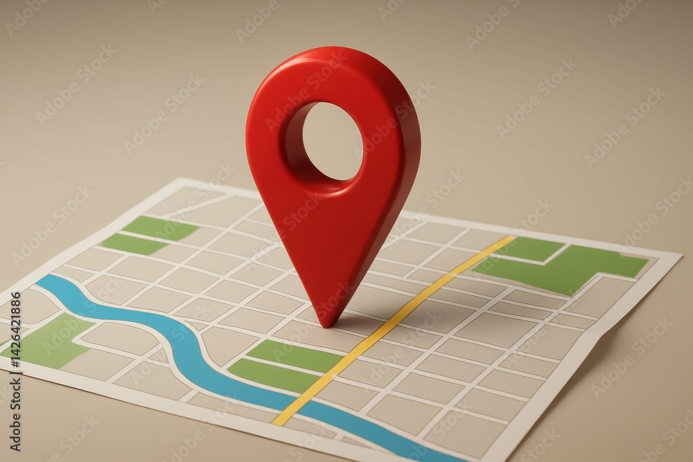Poster 3d map pin on simple map for location and navigation use