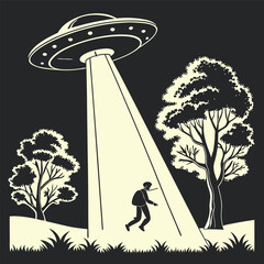 Silhouette of Man Running from UFO Landing in Woods © Sadhin07
