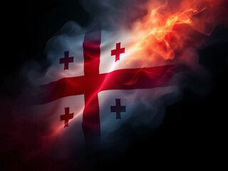 Georgian flag waving with smoke effect on dark background.