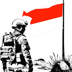Indonesia  Flag with Armed Forces Silhouette