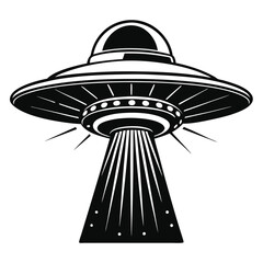 Classic Black and White UFO Spaceship Illustration