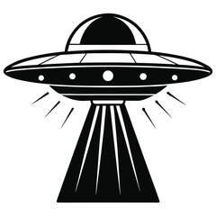 Classic Black and White UFO Spaceship Illustration