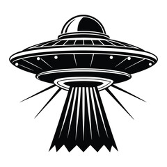 Classic Black and White UFO Spaceship Illustration