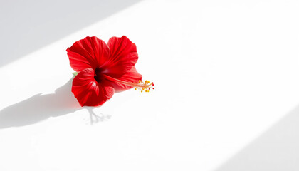 Single Red Hibiscus Petal on White