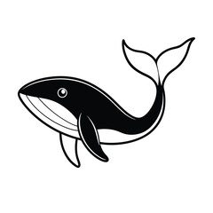 Black and white whale cartoon illustration cute aquatic animal design ocean life graphics