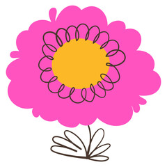 Hand Drawn Cute Pink Flower in Doodle Style. Colorful plant with cute line sketches of branches isolated on white background. Nature herb perfect for invitations, cards, posters, holidays