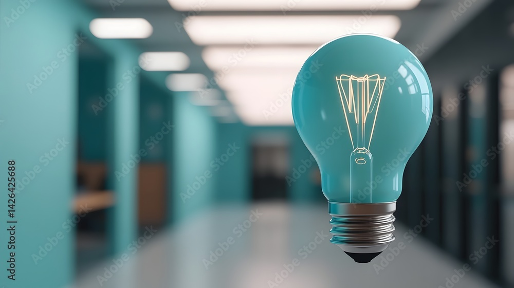 Aufkleber floating holographic idea bulb representing digital transformation in an office setting