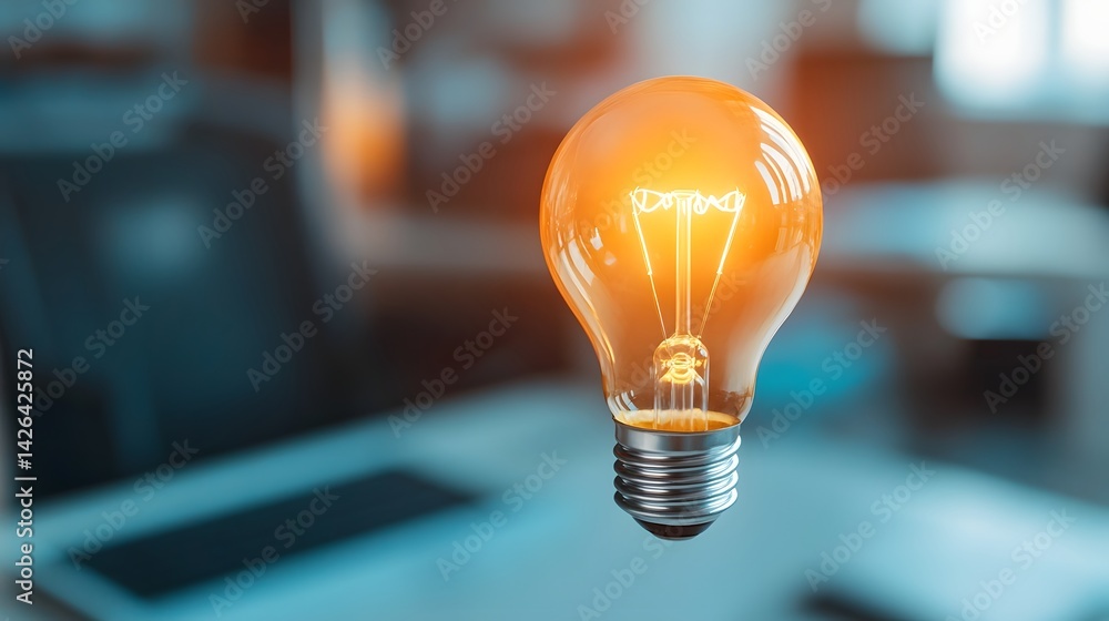 Aufkleber glowing holographic idea bulb floating in a modern office setting representing digital transformatio