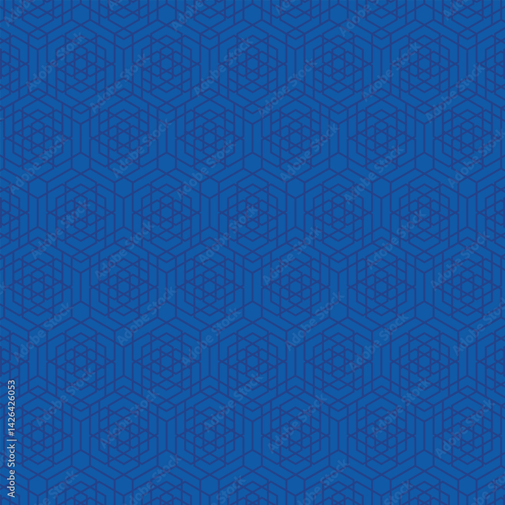 Poster geometric blue honeycomb pattern with intricate line details and uniform design