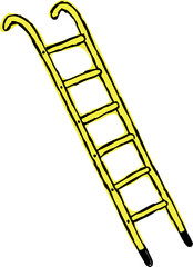 long wooden yellow stepladder with rounded ends at the top, sketch drawn by hand with black curved lines