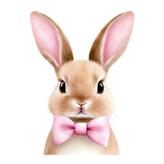 Fototapeta premium Cute bunny with pink bow tie, perfect for Easter themes. isolated against a transparent background.