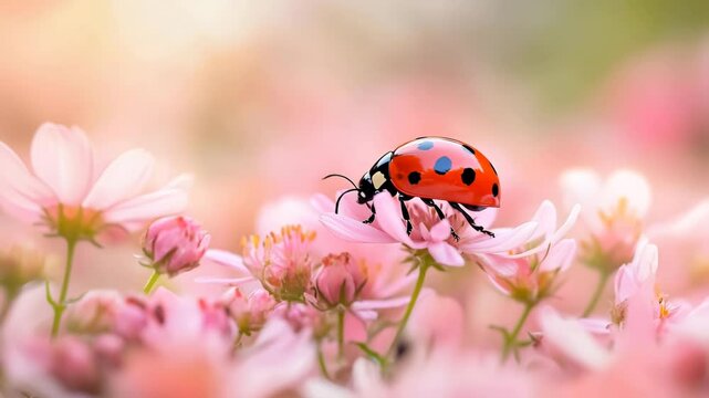 Close-up of a ladybug on a vibrant flower in macro detail