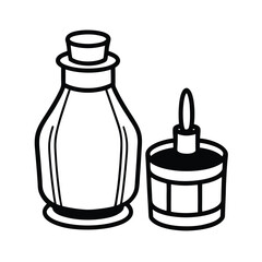 Apothecary bottle and oil burner illustration outline style minimalist black and white