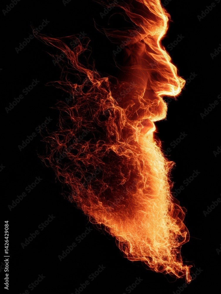 Poster beard of flames illuminated against a dark background creating a fantasy fire concept
