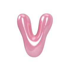 3D Letter V Font Pink