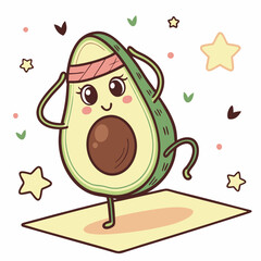 Kawaii Avocado Doing Yoga – Cute and Relaxing Cartoon Fruit Vector Illustration