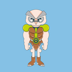 Cartoon character design of jungle owl warrior
