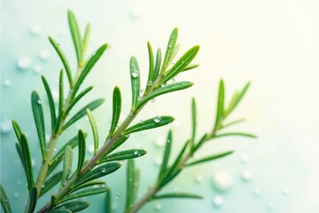 Obraz premium Delicate watercolor of fresh rosemary sprigs with tiny droplets of dew , fragrances, spring