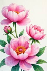 Obraz premium Delicate watercolor peonies in various colors , peony, flowers