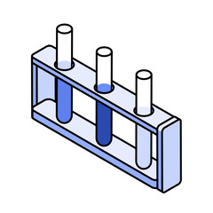Three test tubes in a wooden rack - Blue Monochrome