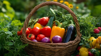 Basket filled with fresh and ripe vegetables, natural products - Powered by Adobe