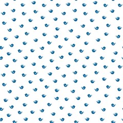 A seamless pattern with watercolour blue birds on a white background 