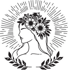 Mindful Feminine Silhouette with Flower Growth