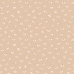 A seamless pattern with white line-drawn birds on a beige background 