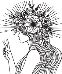 Mindful Feminine Silhouette with Flower Growth