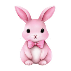 Fototapeta premium Cute pink bunny with a bow tie, perfect for Easter or kids themes. isolated against a transparent background.