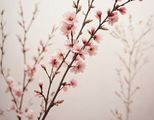 Soft Peach Blossoms Floating on White