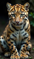 Fototapeta premium Dense leopard fur with cream-colored undercoat and prominent black spots, brown, patterned
