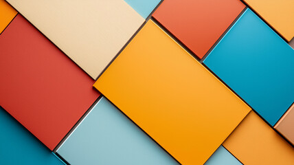 Obraz premium Colorful geometric shapes create vibrant and modern abstract background, featuring orange, blue, and red tones